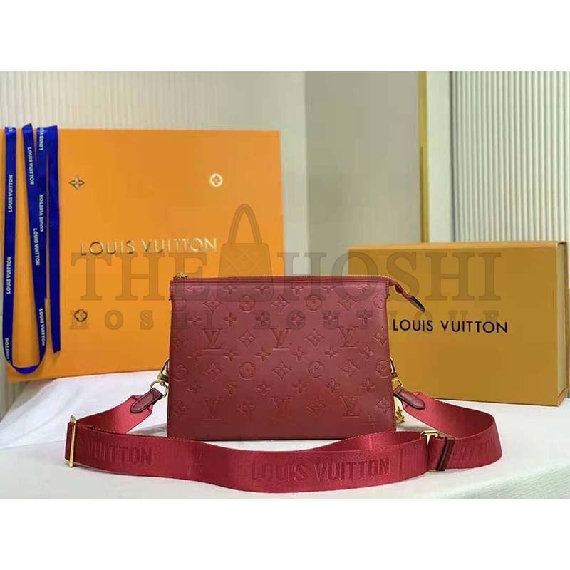 L0vis Vvtt0n LV Women Coussin PM Handbag Wine Monogram Embossed Puffy Lambskin Master Quality