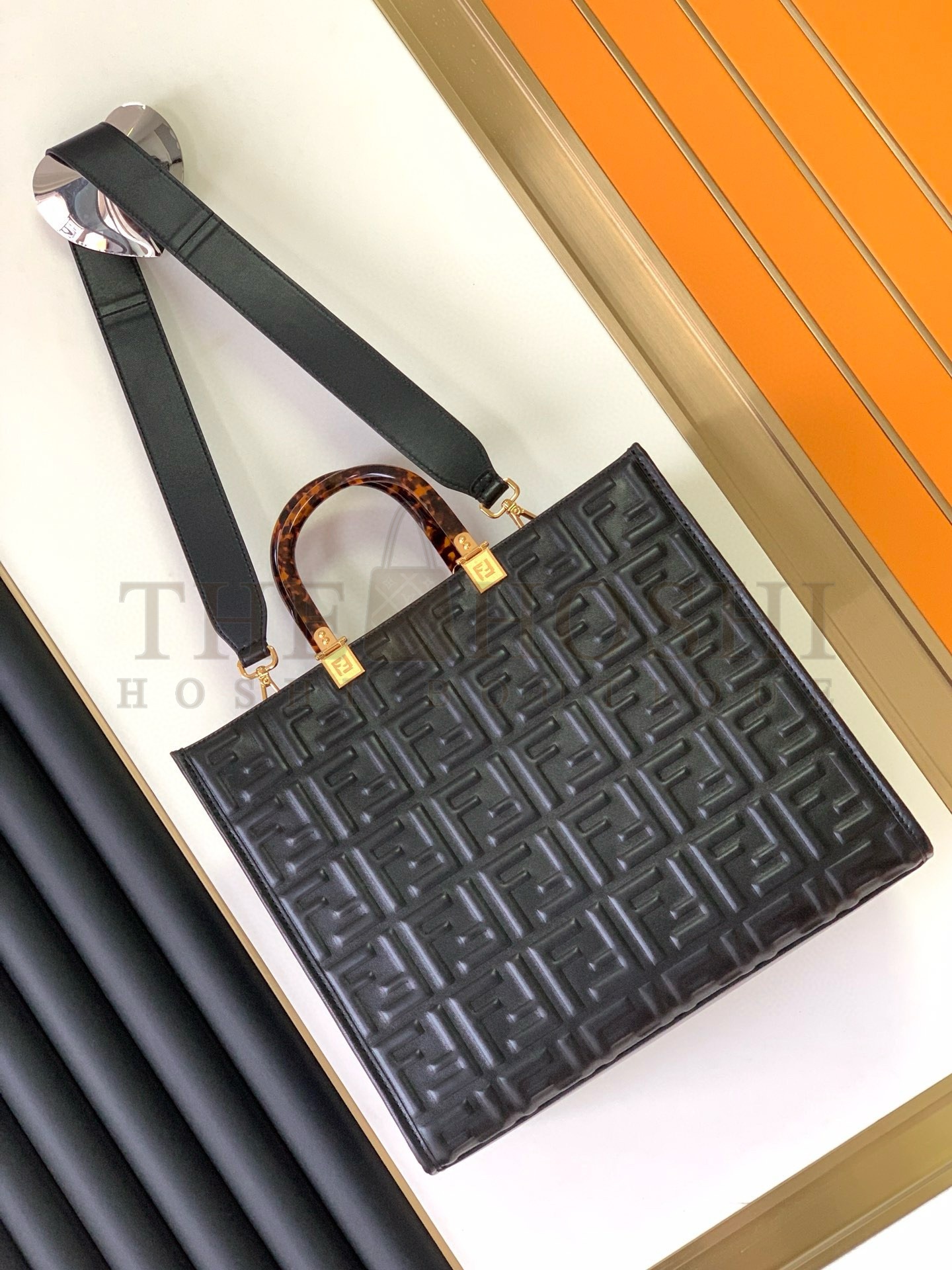 F**di Sunshine Medium Tote Bag In Black FF Calfskin Master Quality