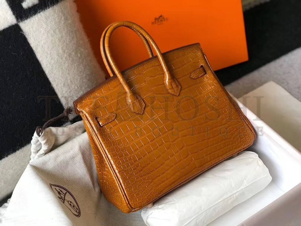 H**me5 Birkin 25cm Bag In Gold Embossed Crocodile Leather Master Quality