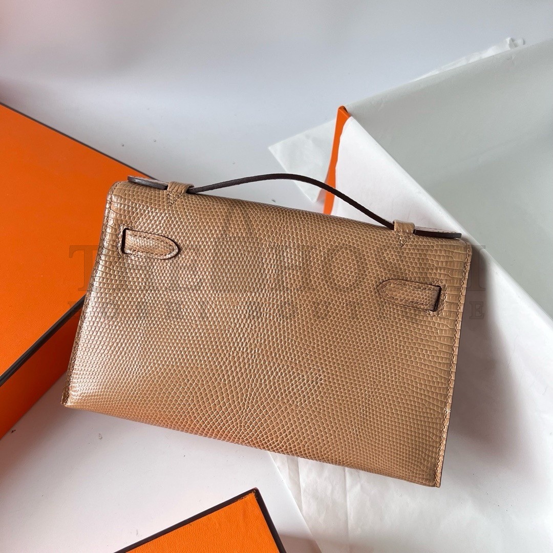 H**me5 Kelly Pochette Handmade Bag In Chai Lizard Skin Master Quality