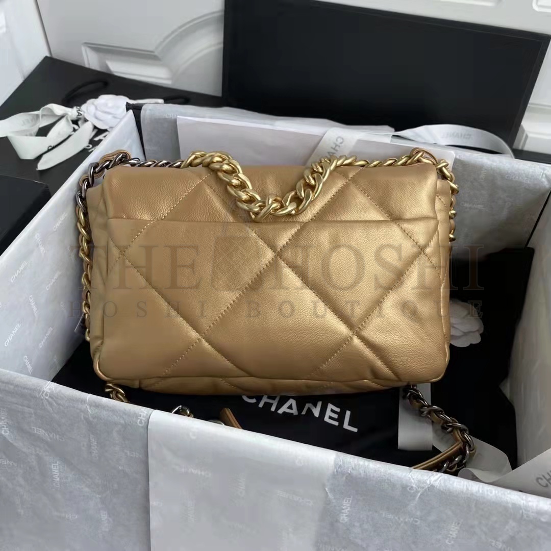 Ch**el CC Women 19 Handbag Metallic Lambskin Gold Silver Tone Gold Bag Master Quality