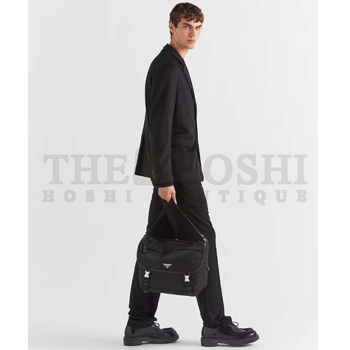 Pra*a Unisex Re-Nylon Saffiano Leather Shoulder Bag Black Fabric Flap Master Quality