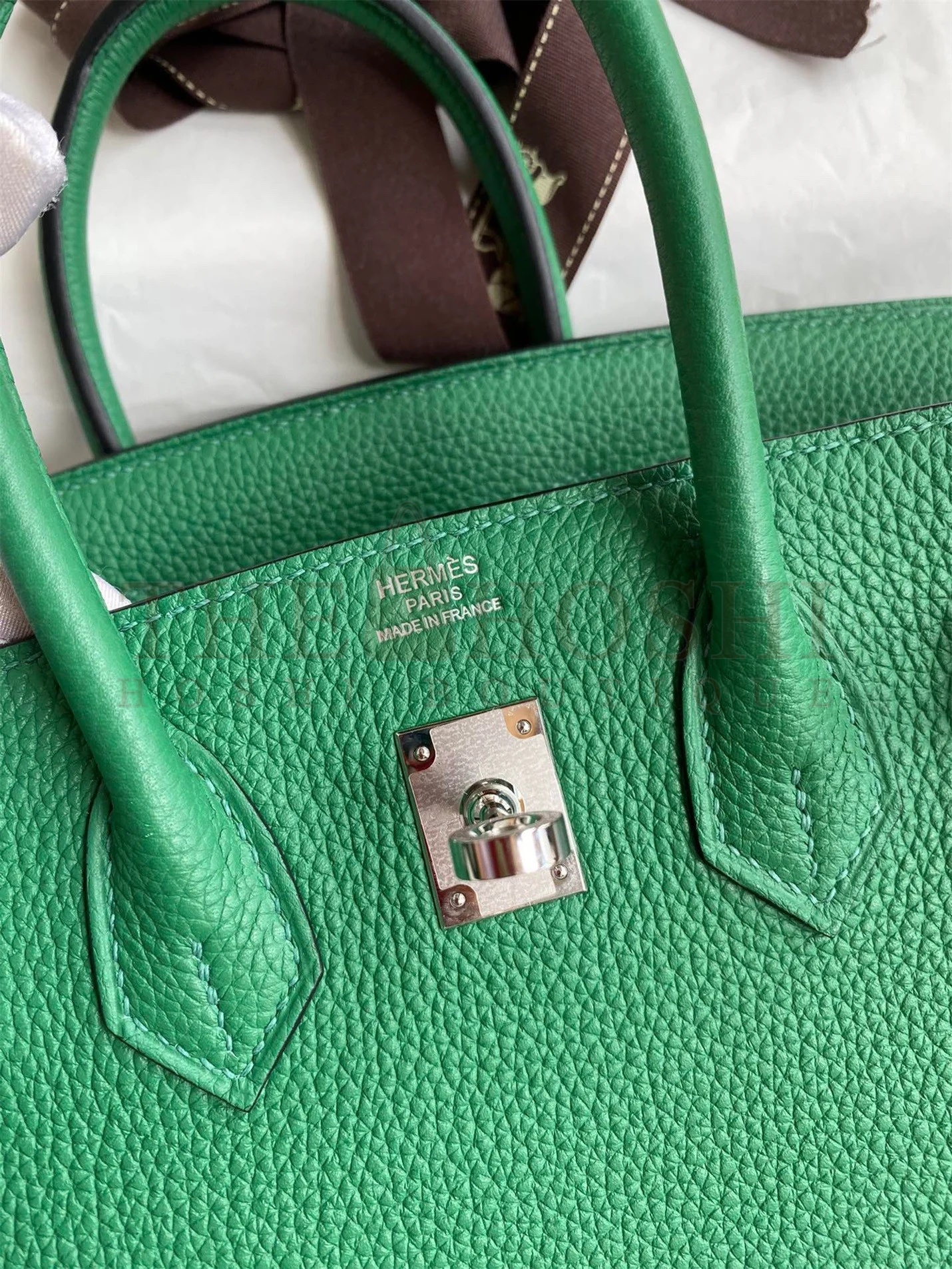 H**me5 Birkin 25 Retourne Handmade Bag In Vert Vertigo Clemence Leather Master Quality