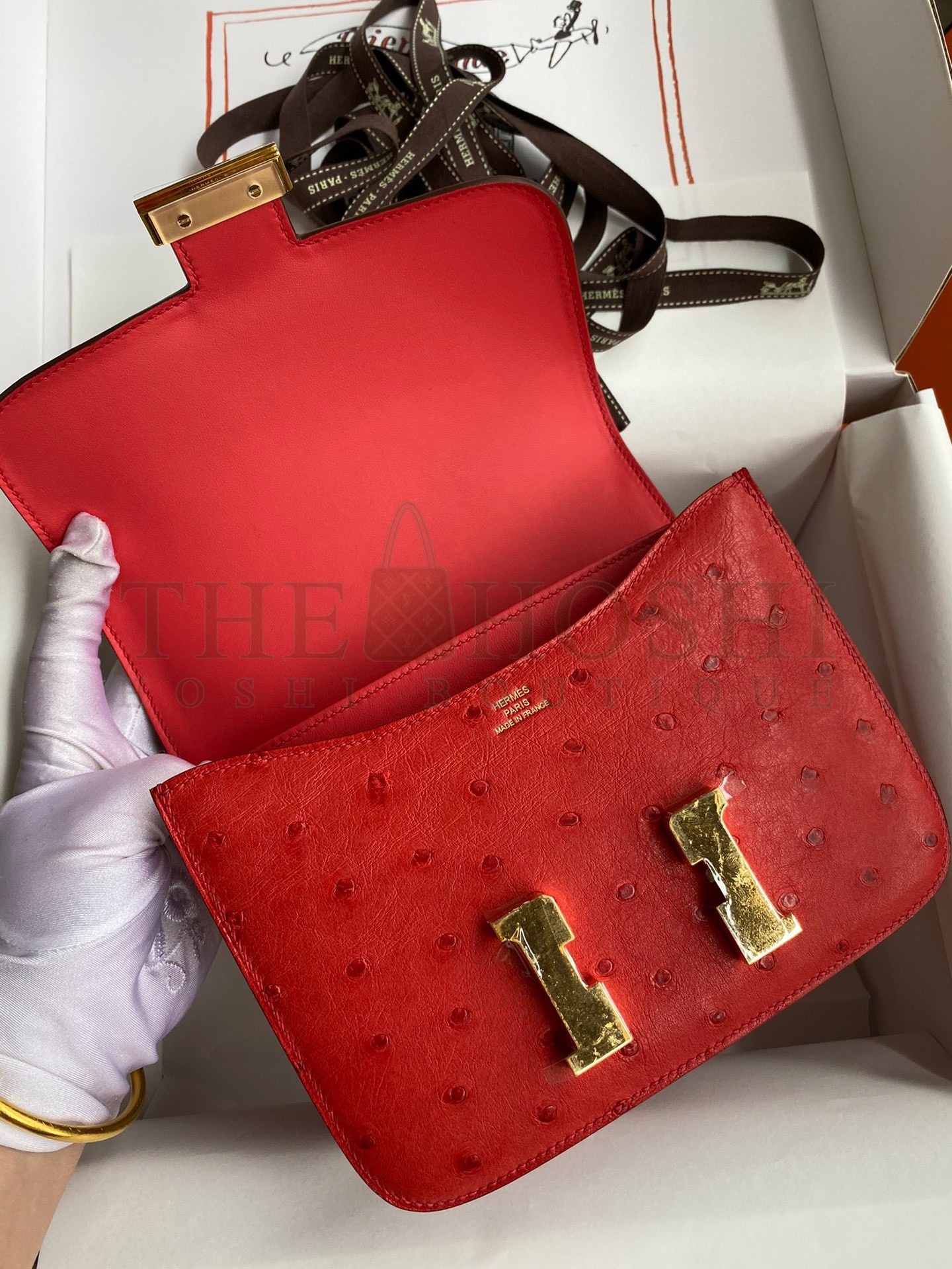 H**me5 Constance 18 Handmade Bag In Red Ostrich Leather Master Quality