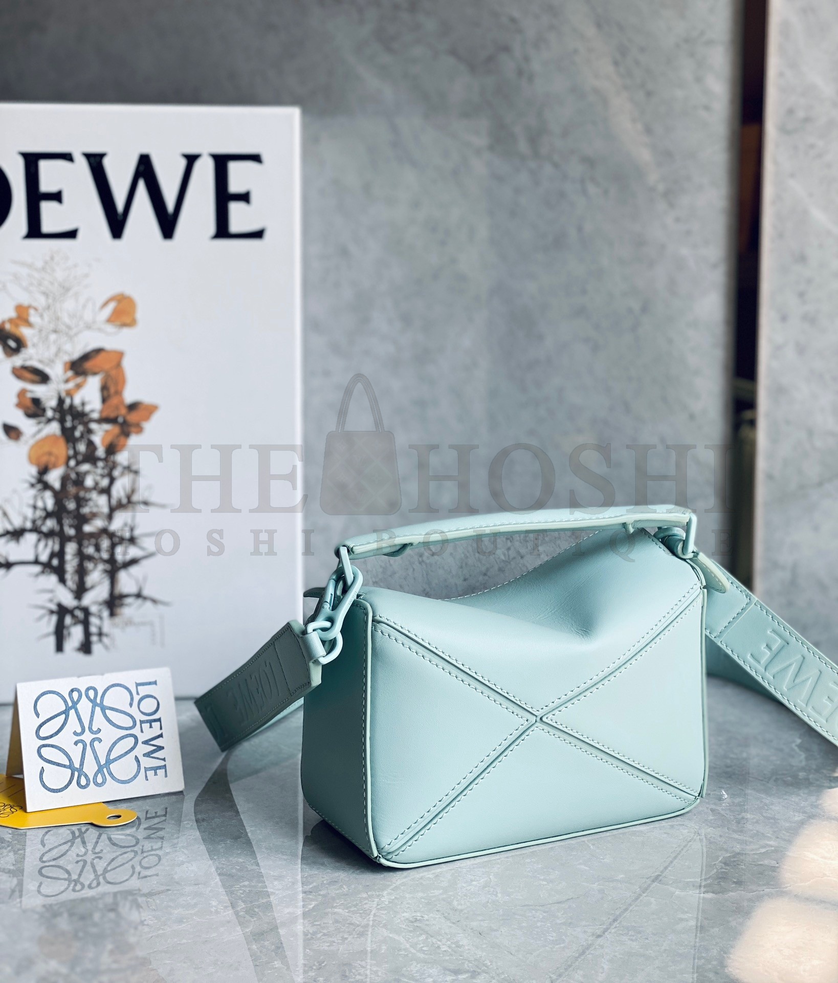 L0ew* Puzzle Mini Bag In Aquamarine Satin Calfskin Master Quality
