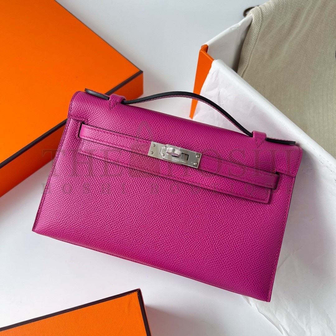 H**me5 Kelly Pochette Handmade Bag In Rose Purple Epsom Calfskin Master Quality