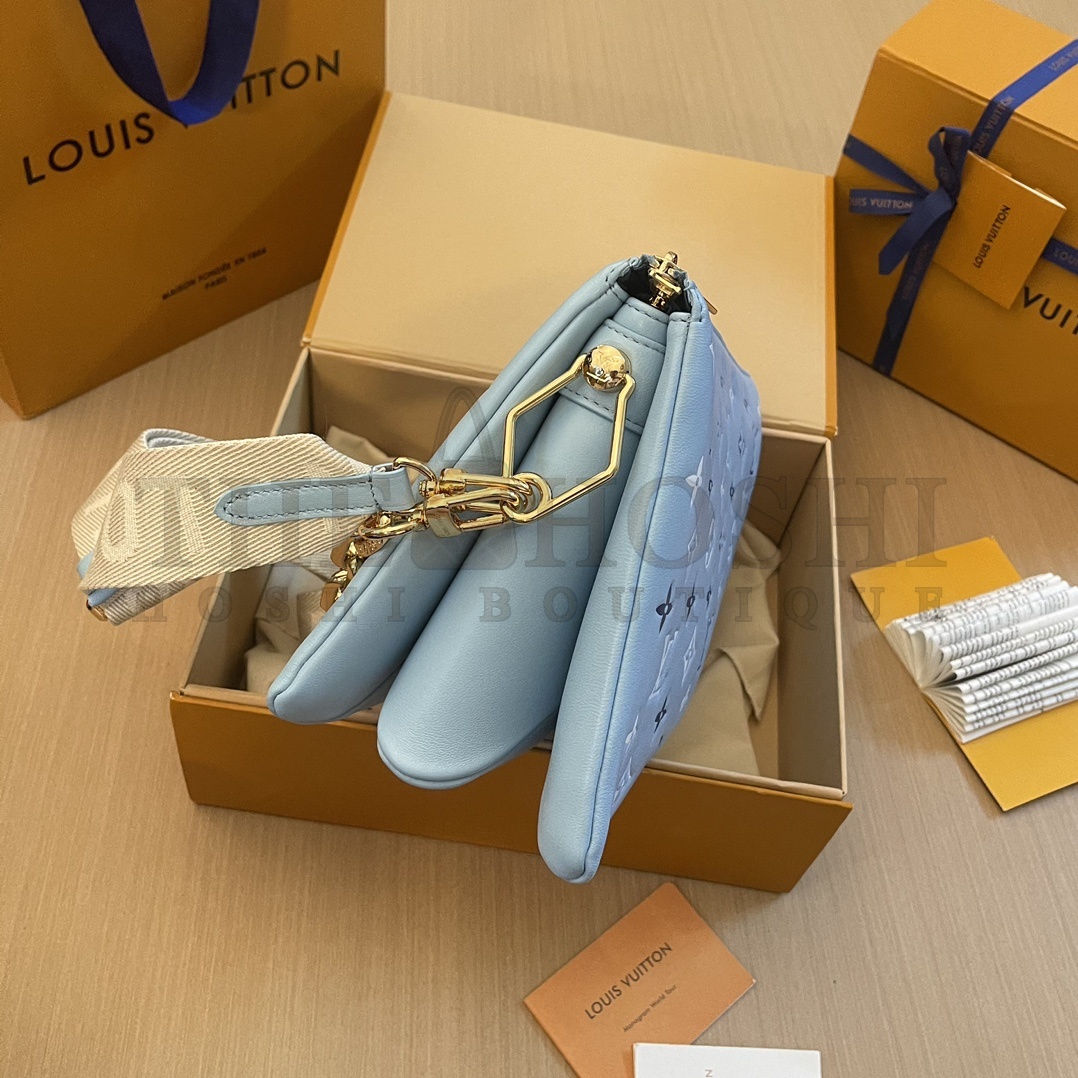 L0vis Vvtt0n LV Women Coussin PM Handbag Blue Lambskin Silk Scarf Cowhide Leather Master Quality