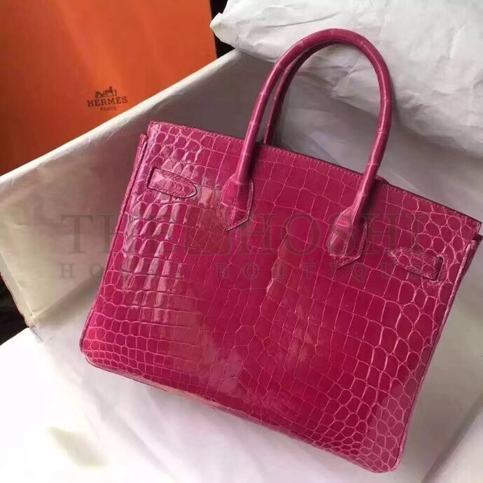 H**me5 Rose Red Birkin 30cm Crocodile Niloticus Shiny Bag Master Quality