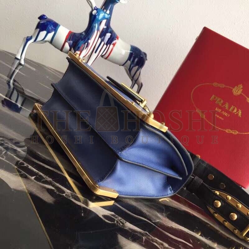 Pra*a Cahier Shoulder Bag In Blue/Black Leather Master Quality