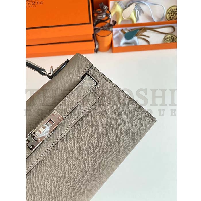 H**me5 Women Mini Kelly 20 Bag Epsom Leather Silver Hardware-Grey Master Quality