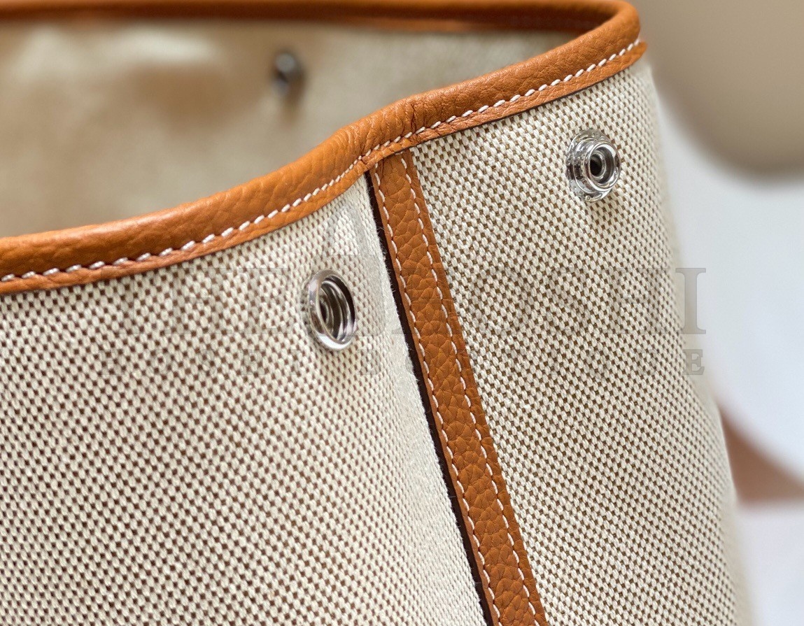 H**me5 Garden Party 30cm Bag in Toile and Gold Leather Master Quality