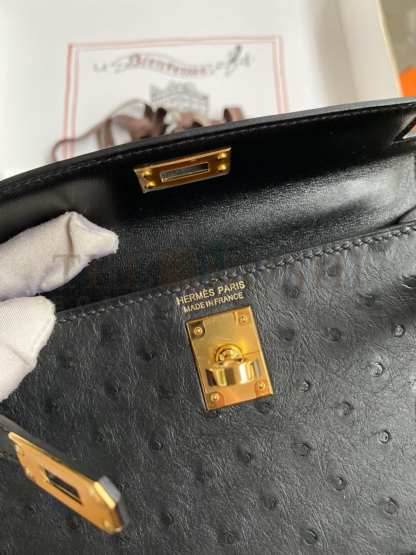 H**me5 Kelly Mini II Sellier Handmade Bag In Black Ostrich Leather Master Quality
