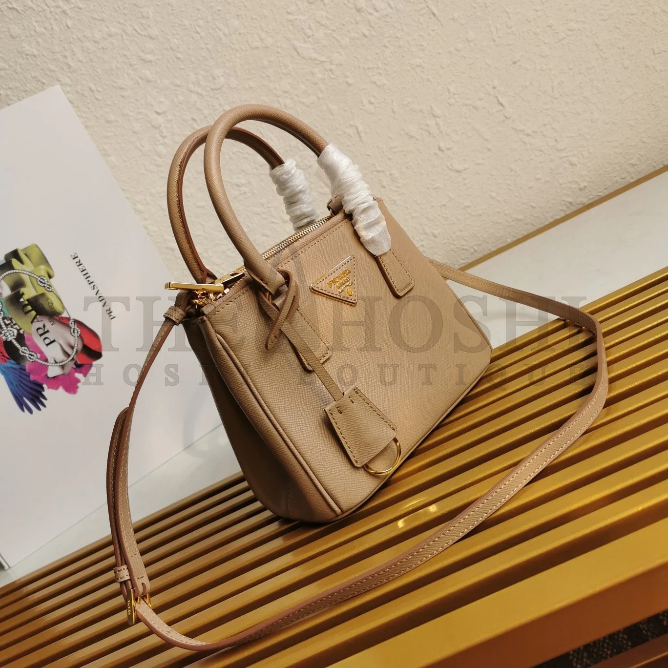 Pra*a Mini Galleria Bag In Beige Saffiano Leather Master Quality