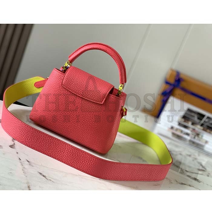 L0vis Vvtt0n LV Women Capucines Mini Handbag Dragon Fruit Pink Cedrat Taurillon Leather Master Quality