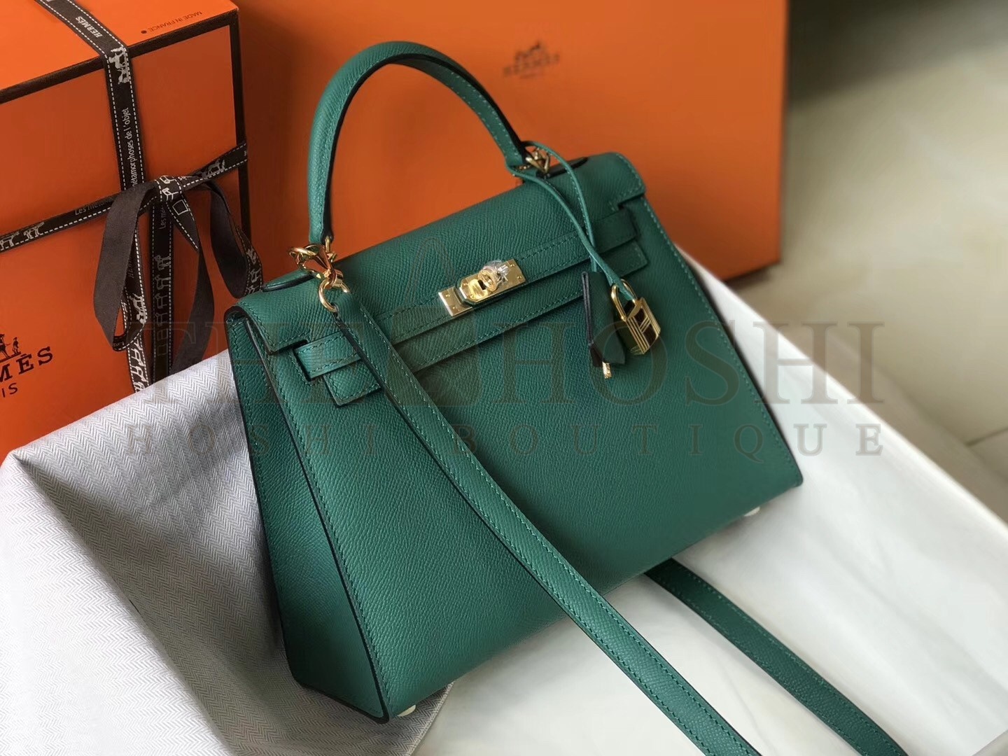H**me5 Kelly 25cm Sellier Bag In Malachite Epsom Leather Master Quality