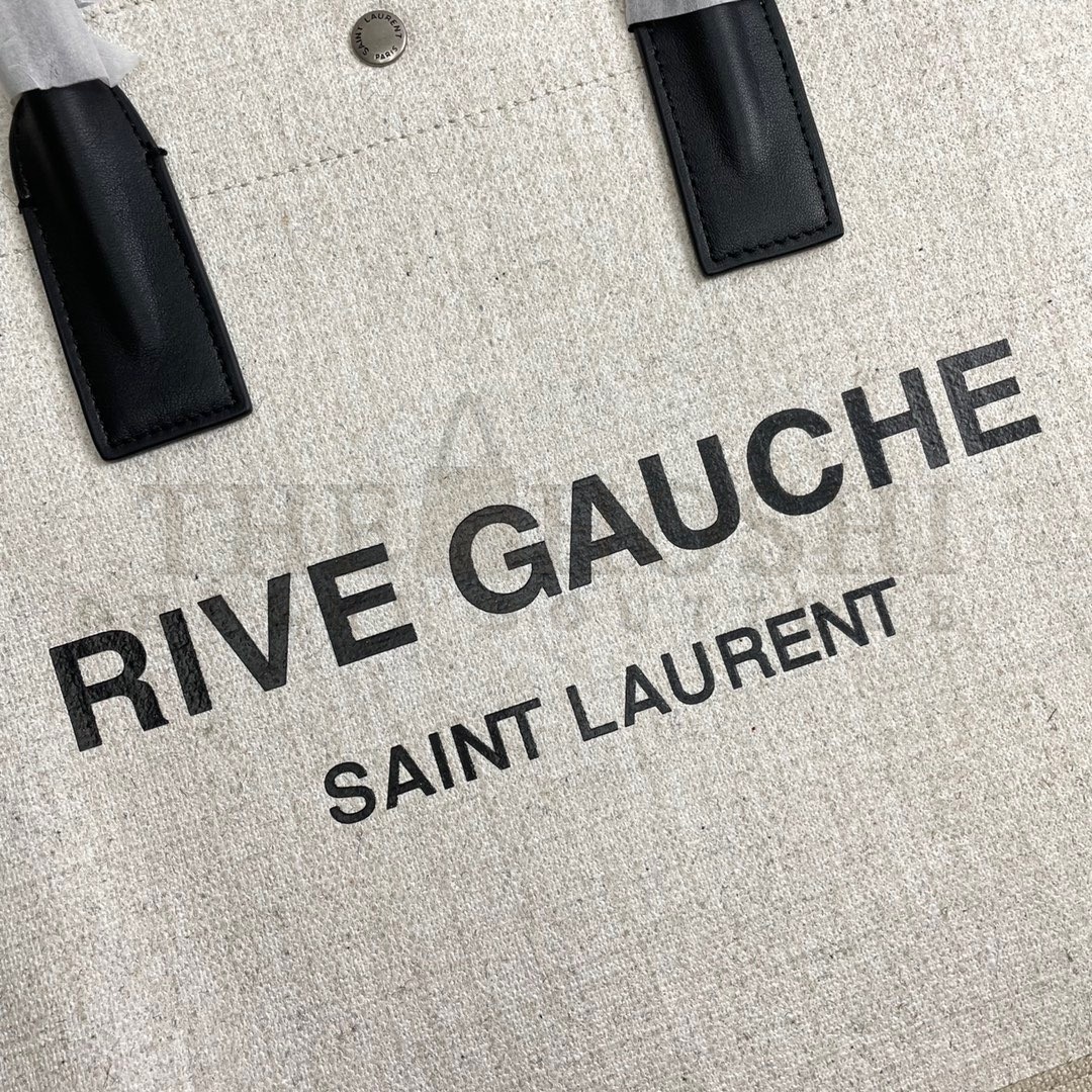 Sa1nt Lau*nt Rive Gauche Small Tote Bag in White Linen and Leather Master Quality