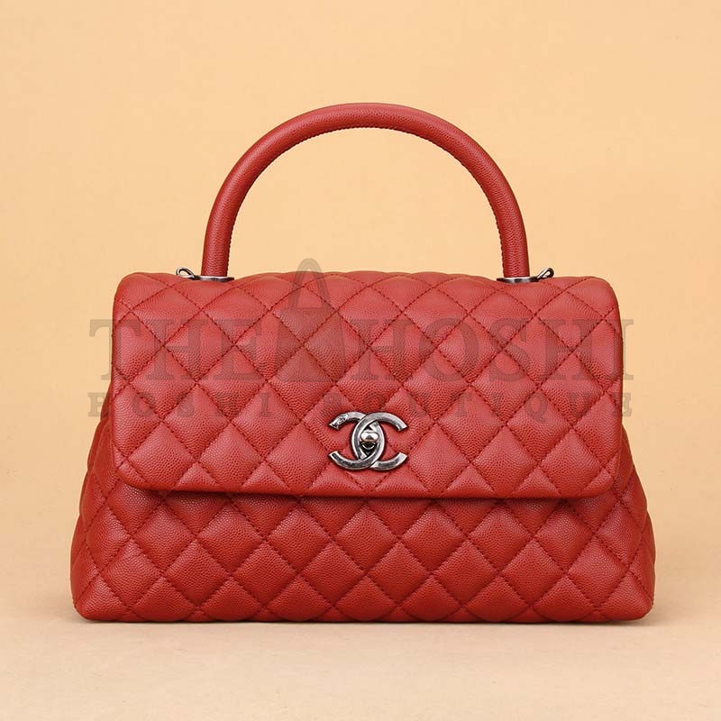 Ch**el Women Flap Bag with Top Handle in Grained Calfskin Leather-Red Master Quality