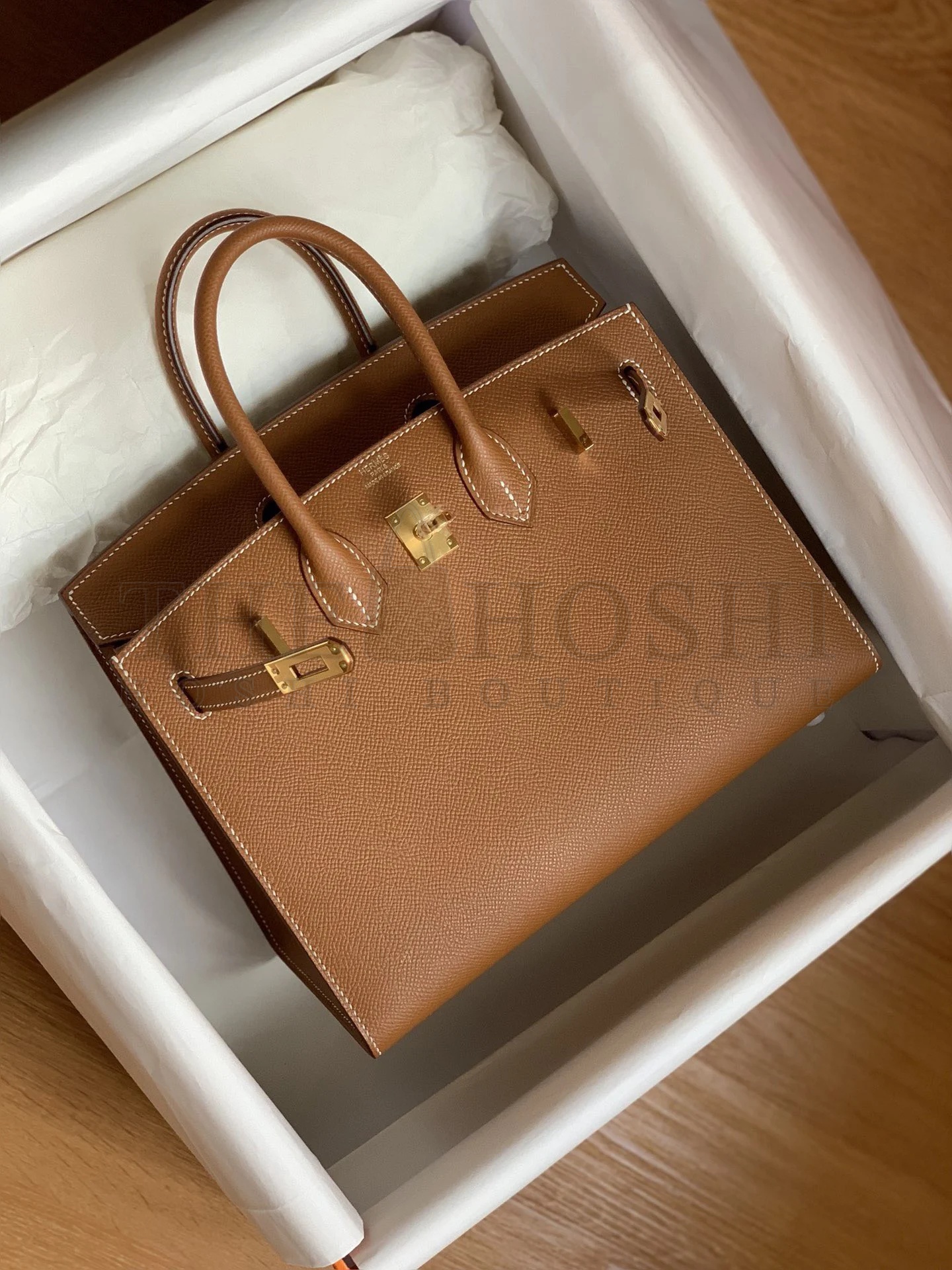 H**me5 Birkin 25 Sellier Handmade Bag In Gold Epsom Calfskin Master Quality