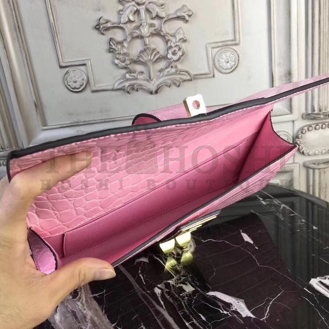 H**me5 Medor Clutch Bag In Pink Crocodile Leather Master Quality