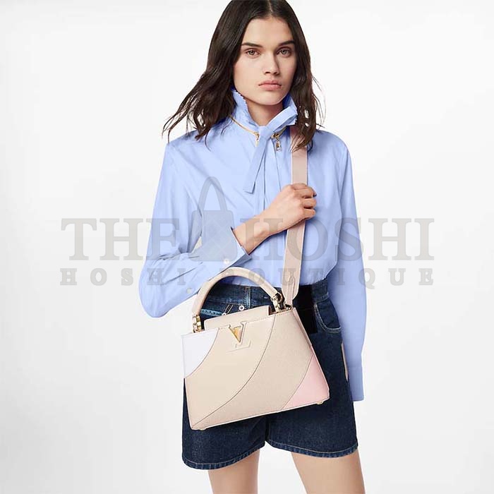 L0vis Vvtt0n LV Women Capucines BB Handbag Beige Taurillon Patent Leather Smooth Calfskin Master Quality