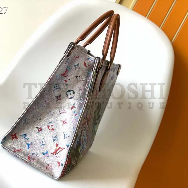 L0vis Vvtt0n LV Women OnTheGo MM Tote Silver Coated Canvas Cowhide Leather Master Quality