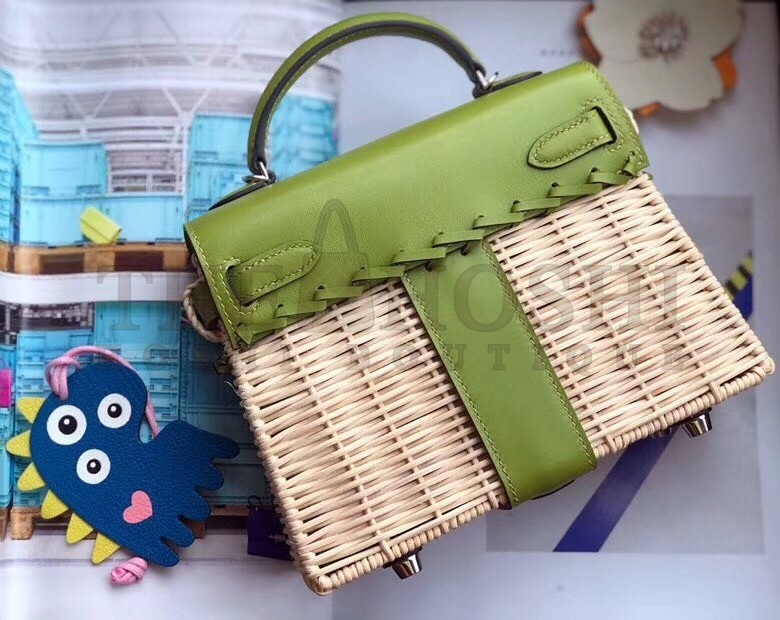 H**me5 Green Picnic Kelly Mini 20cm Wicker Bag Master Quality