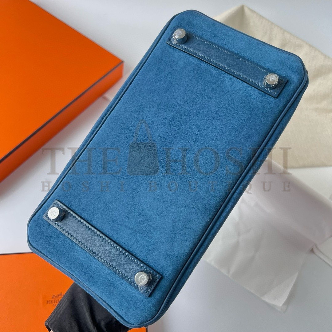 H**me5 Birkin 25 Grizzly Bag in Blue Veau Doblis and Swift Leather Master Quality