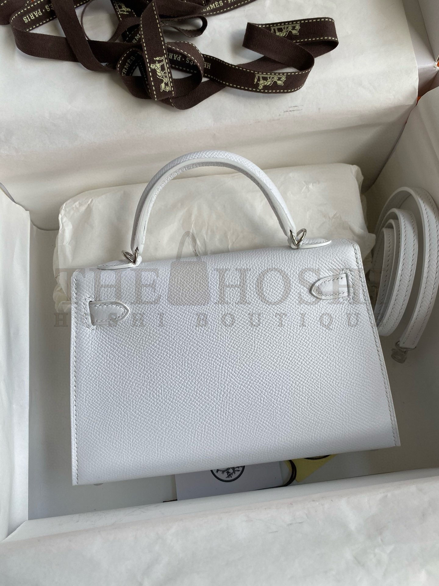 H**me5 Kelly Mini II Sellier Handmade Bag In White Epsom Calfskin Master Quality