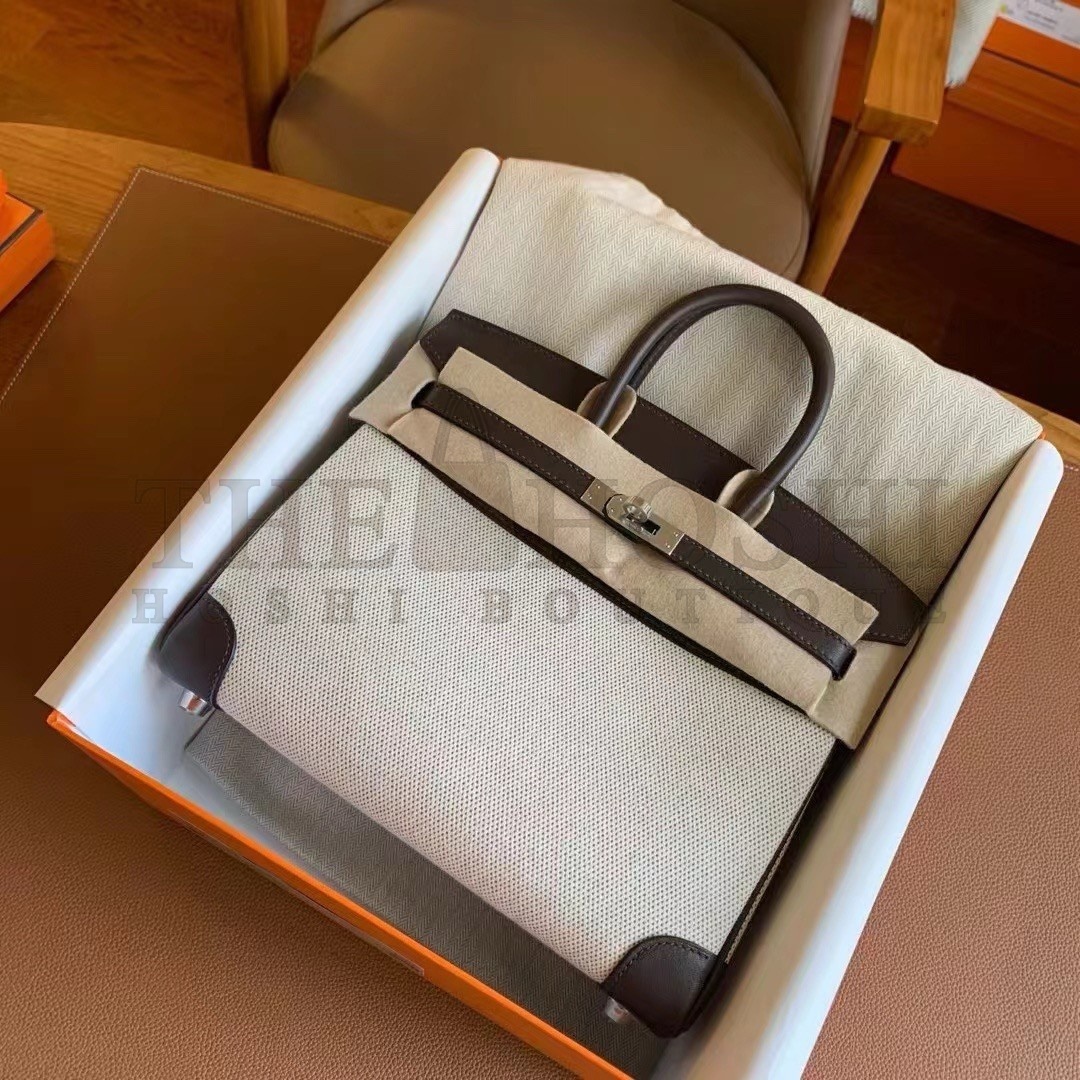 H**me5 Birkin 25 Handmade Bag In Toile &amp; Chocolat Swift Leather Master Quality
