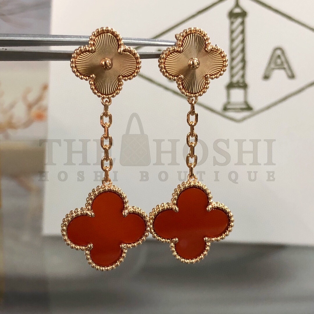 V*n Cl**f & Arpels Laser & Carnelian Clover Earrings, Magic Alhambra earrings, 2 motifs Master Quality