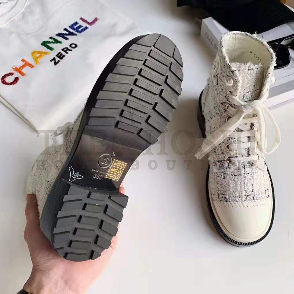 Ch**el Women Ankle Boots in Tweed & Calfskin 3.6 cm Heel-Beige Master Quality