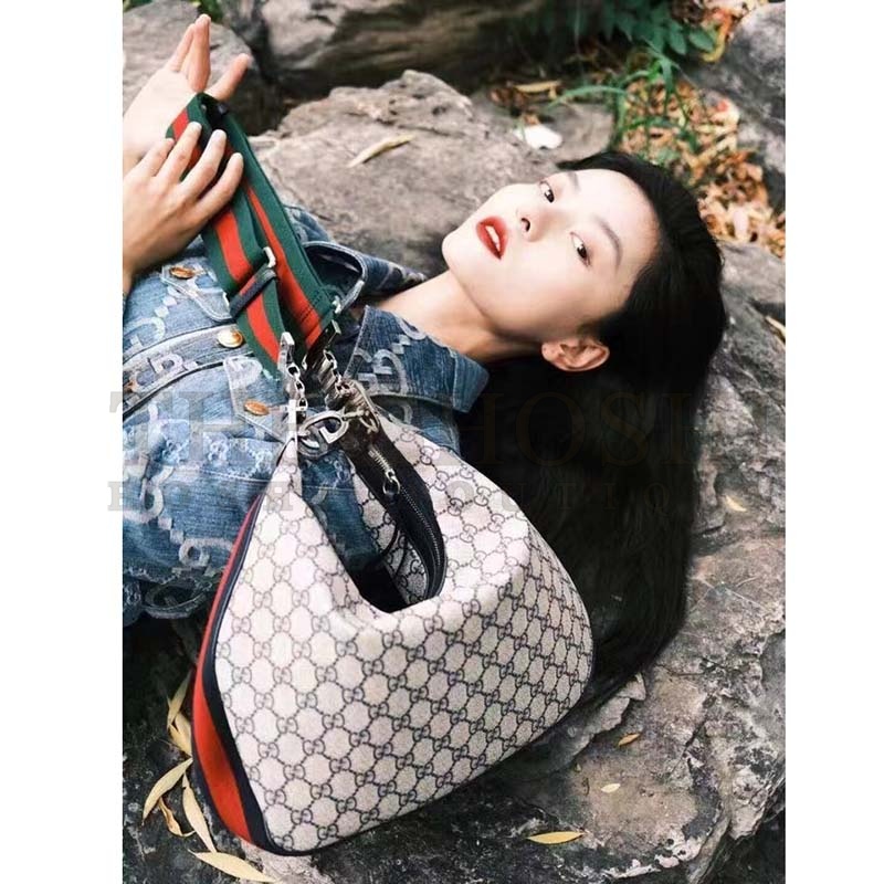 Gvc*1 Women GG Attache Large Shoulder Bag Beige Blue GG Svp*me Canvas Master Quality