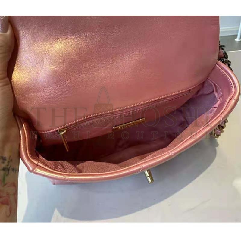 Ch**el Women 19 Flap Bag Lambskin Gold Silver-Tone Ruthenium-Finish Metal Coral Master Quality