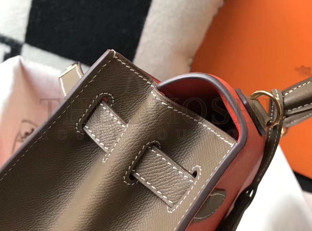 H**me5 Bi-color Kelly 32cm Epsom Bag Piment/Taupe GHW Master Quality