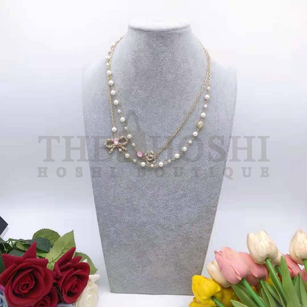 Ch**el Women Long Necklace in Metal and Glass Pearls Strass Master Quality
