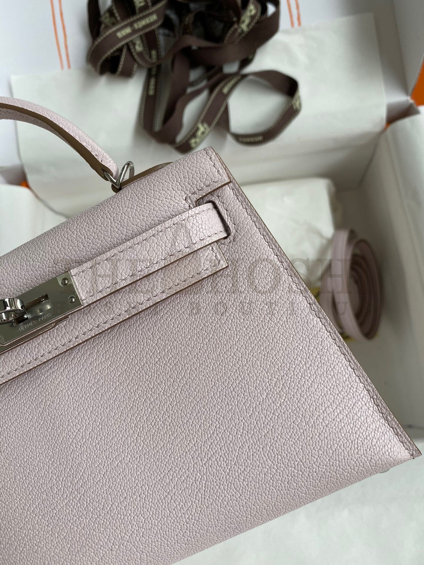 H**me5 Kelly Mini II Sellier Handmade Bag In Mauve Pale Chevre Mysore Leather Master Quality