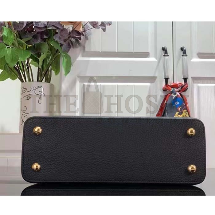 L0vis Vvtt0n LV Women Capucines MM Handbag Black Fusain Cognac Taurillon Cowhide Leather Master Quality