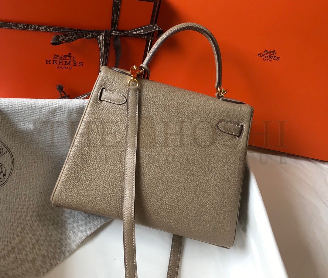 H**me5 Kelly 28cm Retourne Bag in Gris Tourterelle Clemence Leather GHW Master Quality