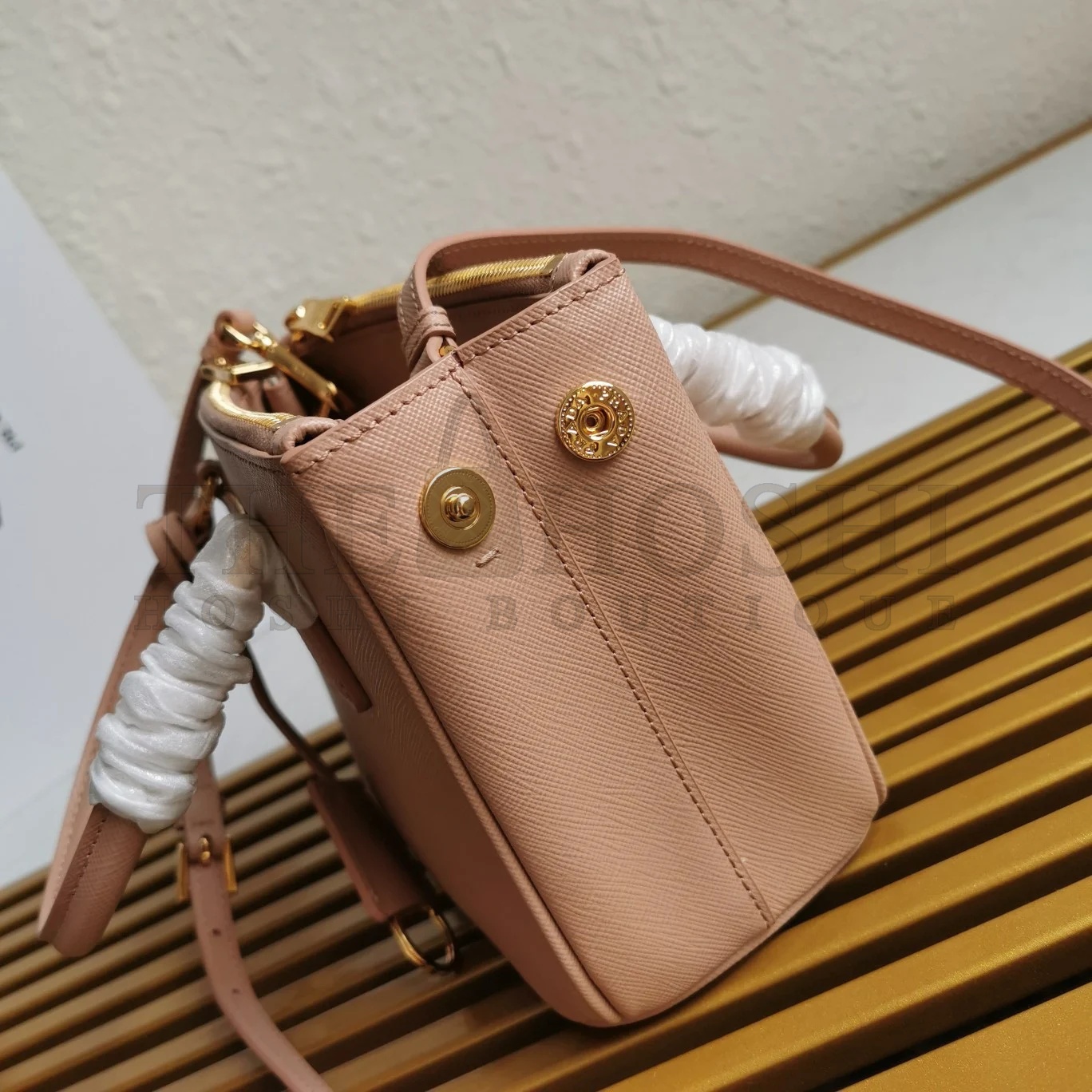 Pra*a Mini Galleria Bag In Powder Pink Saffiano Leather Master Quality