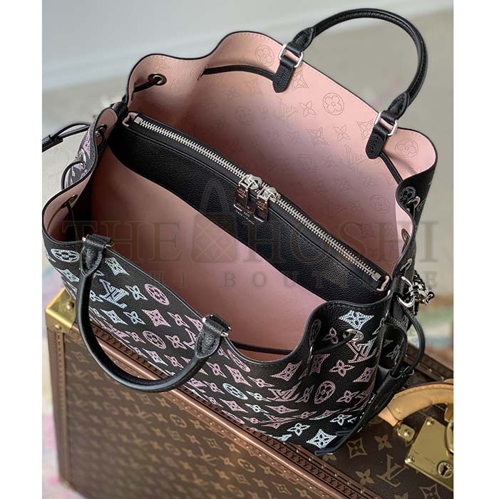 L0vis Vvtt0n LV Women Bella Tote Black Perforated Mahina Calf Leather Master Quality