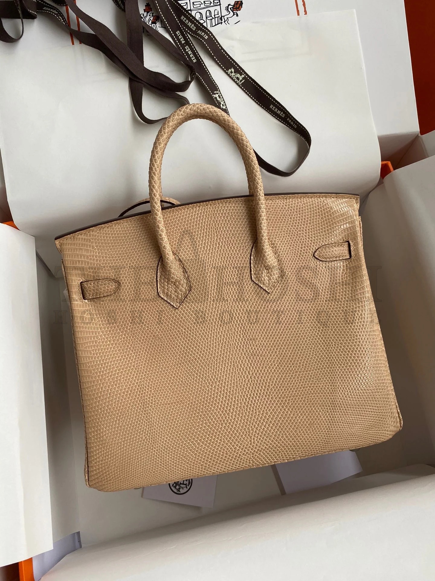 H**me5 Birkin 25 Retourne Handmade Bag In Beige Lizard Leather Master Quality