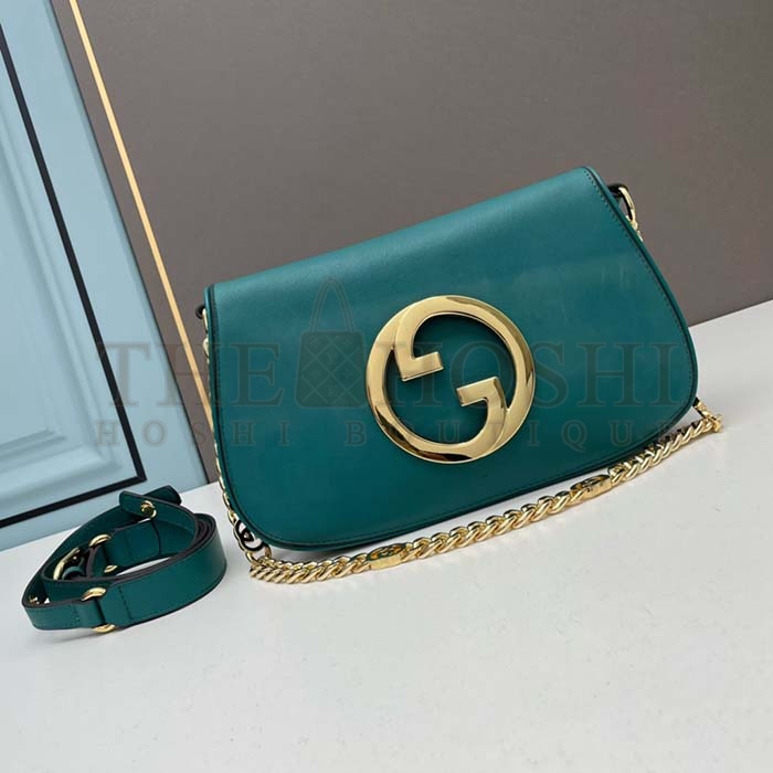Gvc*1 Women GG Blondie Shoulder Bag Deep Blue Suede Interlocking G Master Quality