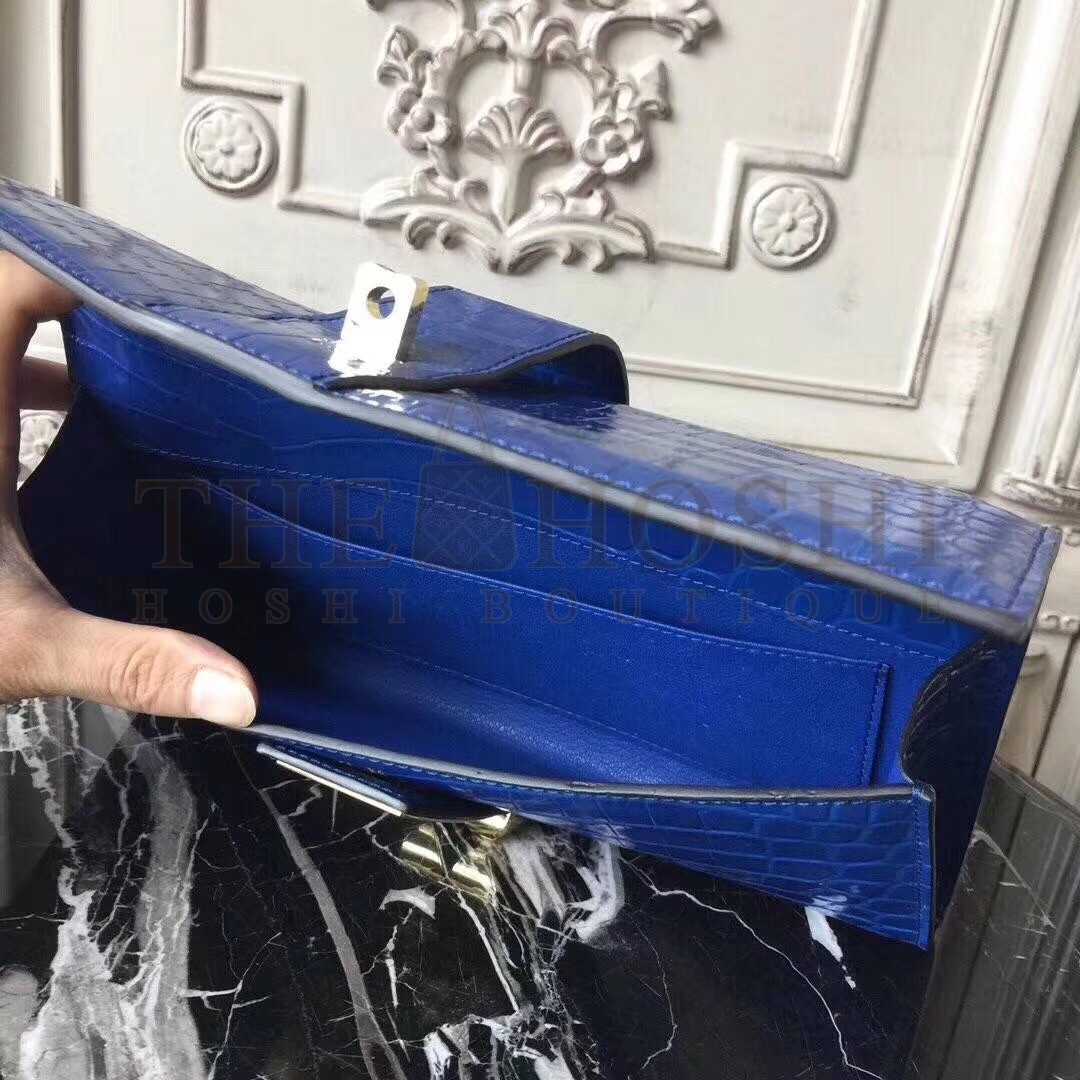 H**me5 Medor Clutch Bag In Blue Crocodile Leather Master Quality