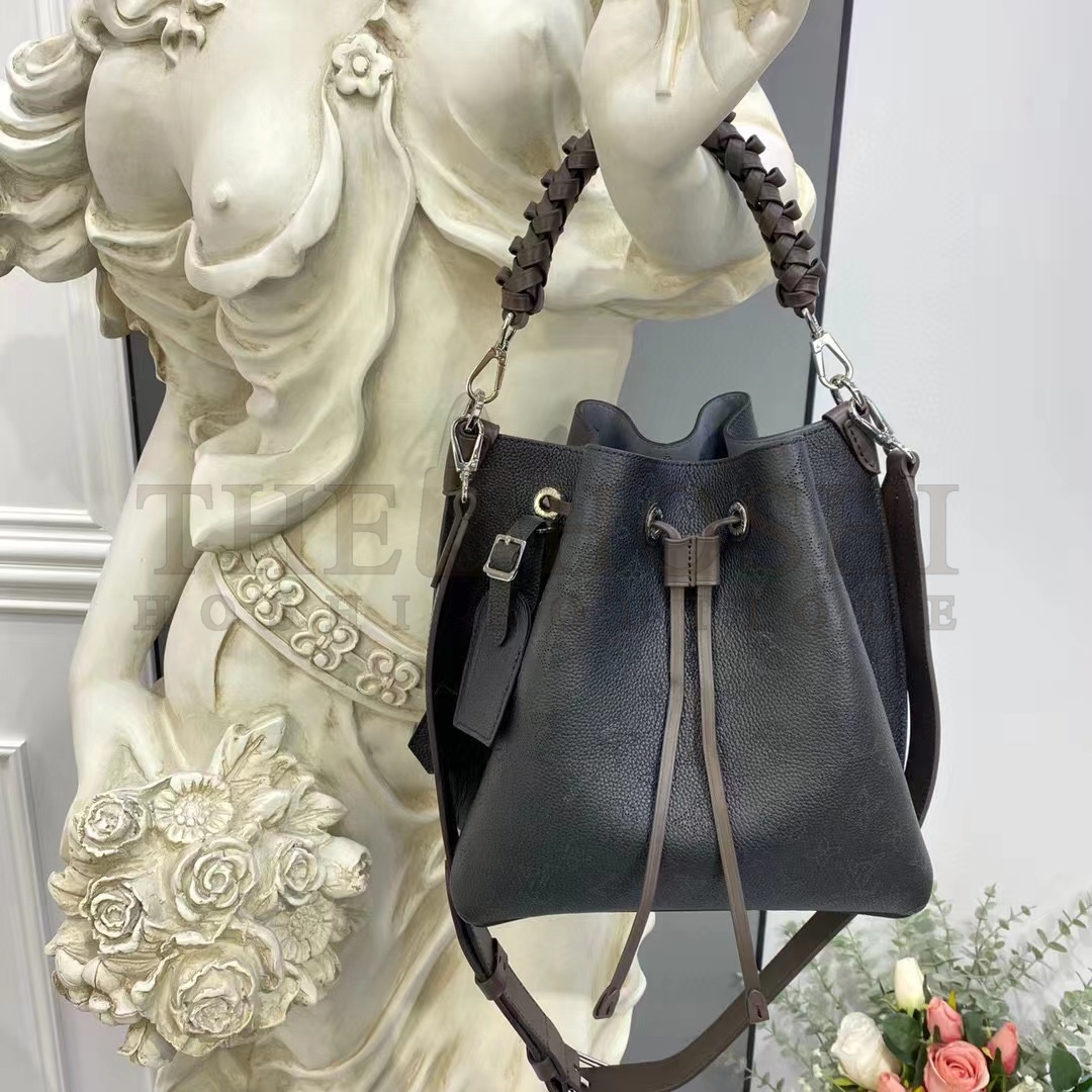 L0vis Vvtt0n LV Women Muria Bucket Bag Black Mahina Perforated Calf Leather Master Quality