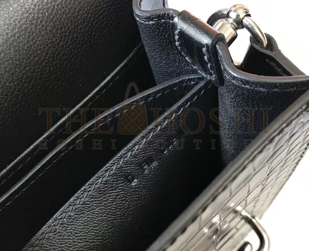H**me5 Roulis Mini Bag In Black Crocodile With Natural Lizard Master Quality
