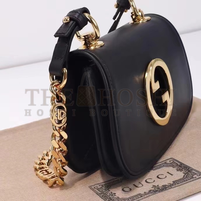 Gvc*1 Women GG Blondie Mini Shoulder Bag Black Leather Round Interlocking G Chain Master Quality
