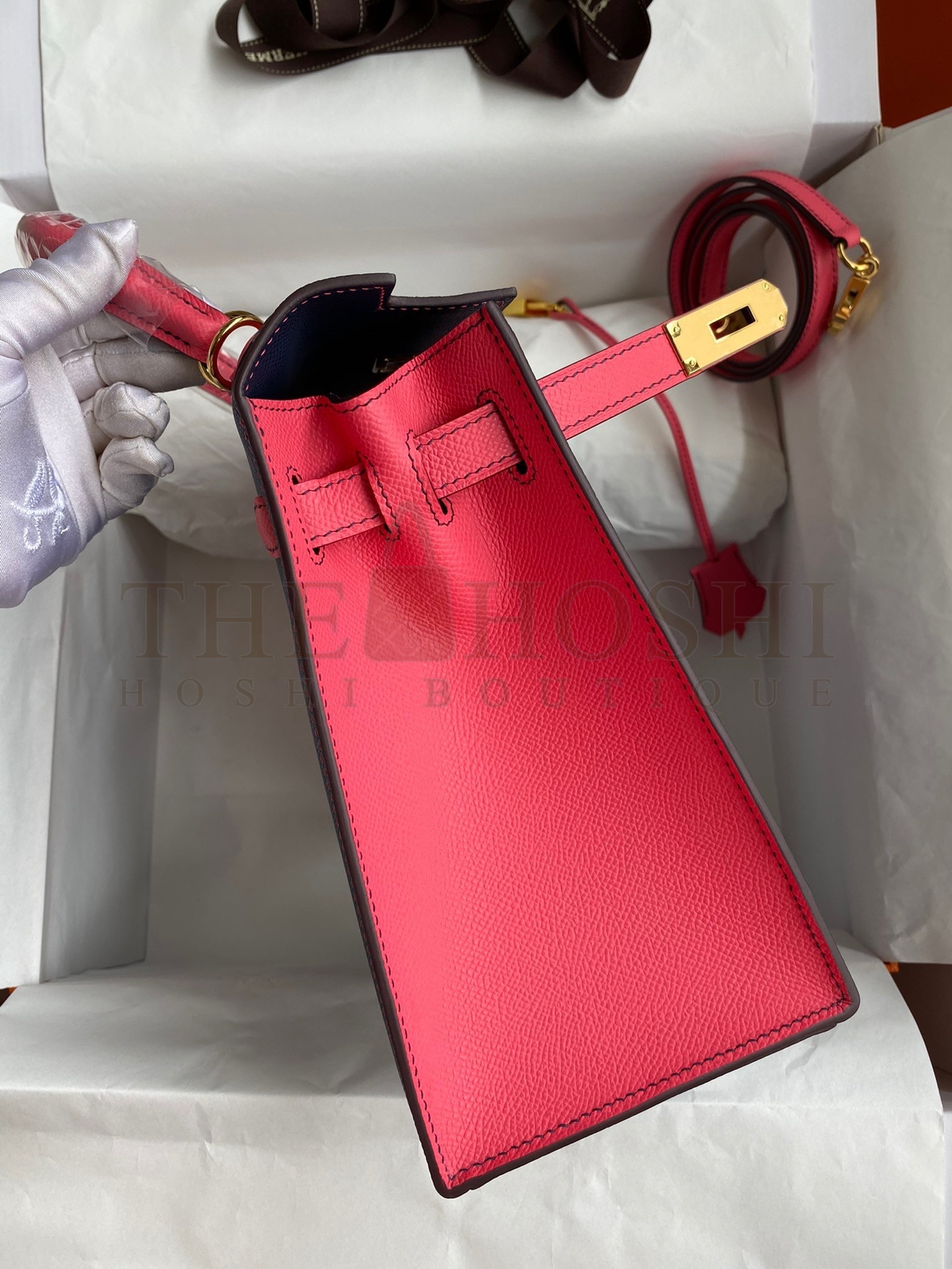 H**me5 Kelly Sellier 28 Bicolor Bag in Blue Saphir and Rose Lipstick Epsom Calfskin Master Quality