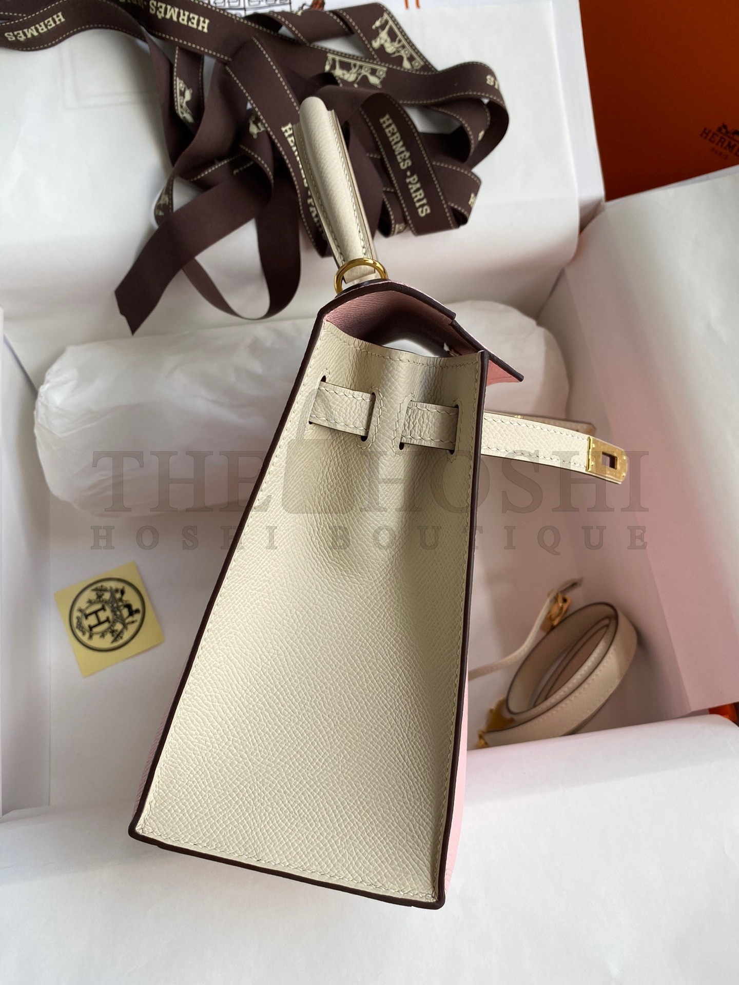 H**me5 Kelly Sellier 25 Bicolor Bag in Rose Sakura and Craie Epsom Calfskin Master Quality