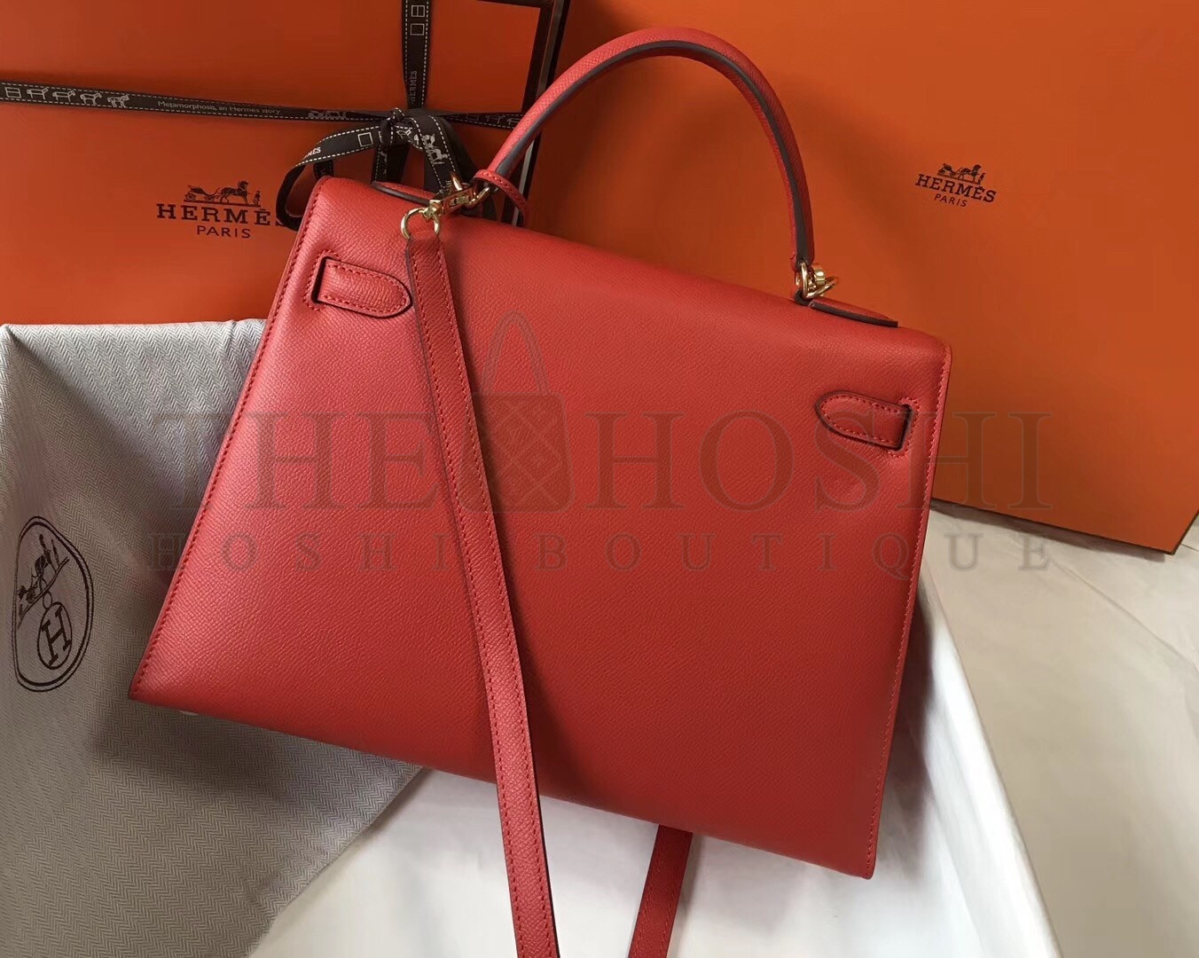 H**me5 Red Epsom Kelly 32cm Sellier Bag Master Quality