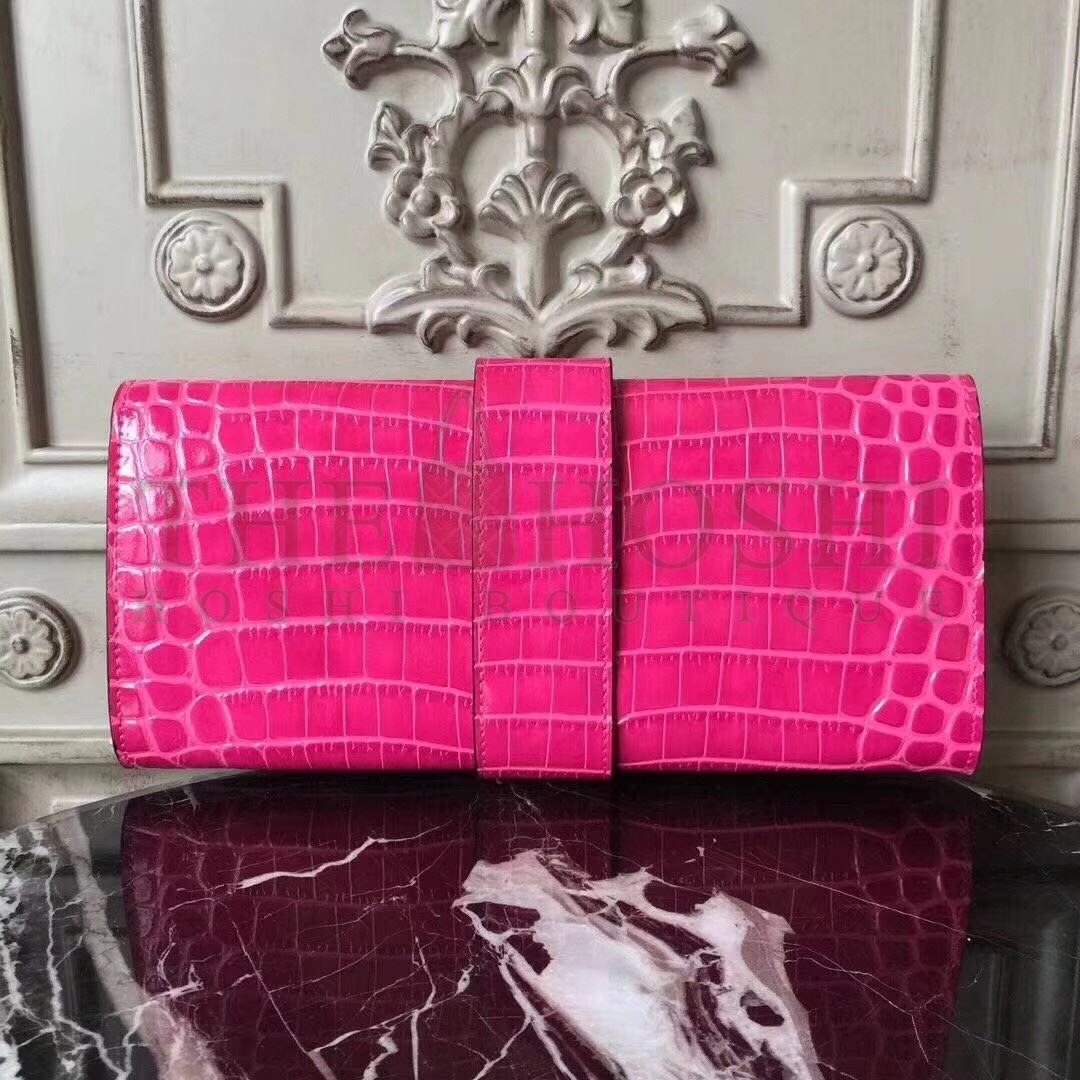 H**me5 Medor Clutch Bag In Rose Red Crocodile Leather Master Quality